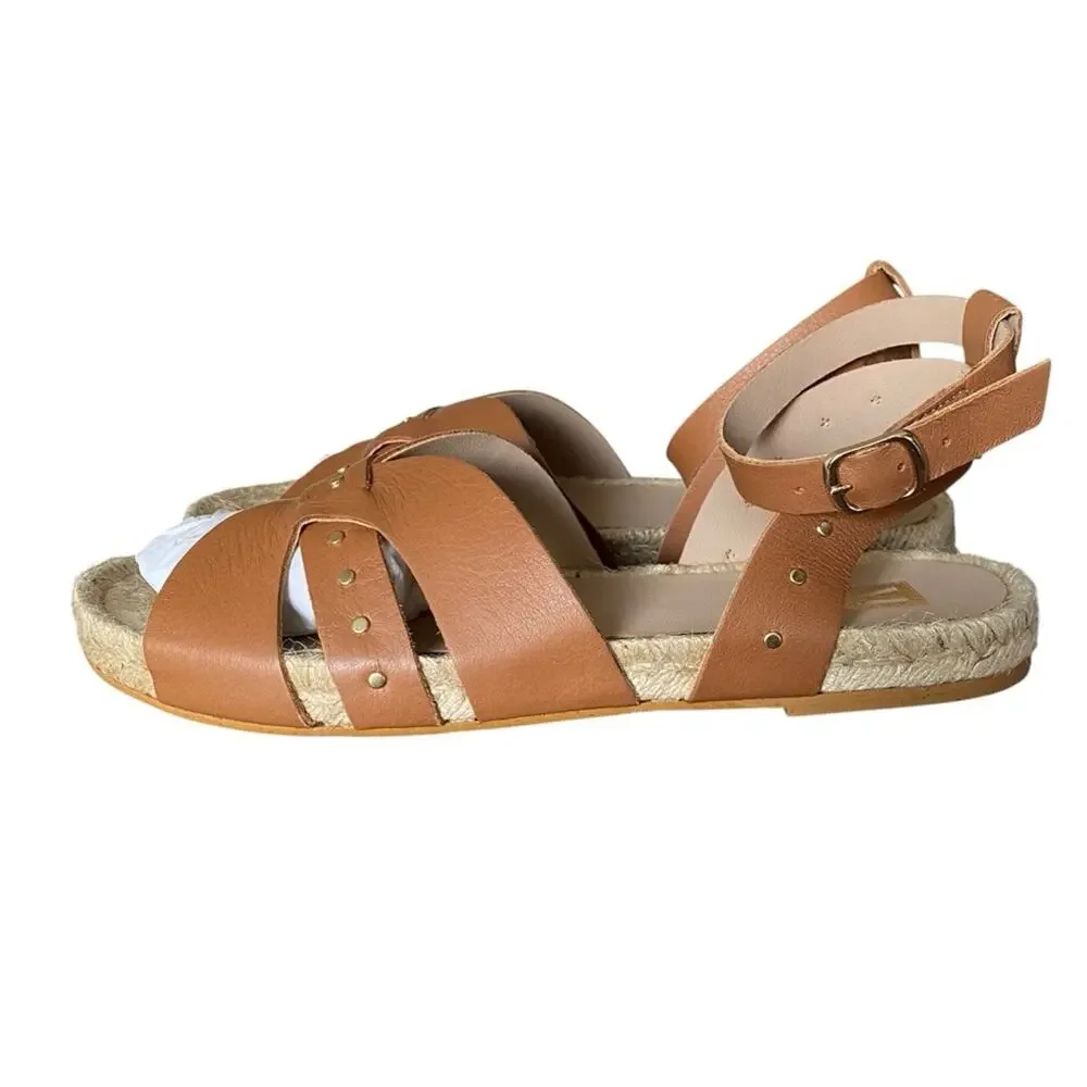 Bruno Magli Perla Cognac Brown Leather Sandals Gold Studded NWTS NIB size 10
